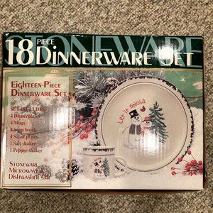 LET IT SNOW 18 Piece Christmas Snowman Dinnerware Set ATICO International- NIB